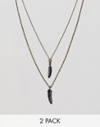 Icon Brand Burnished Gold & Silver Feather Pendant Necklace In 2 Pack Exclusive To Asos - Multi