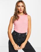 Asos Design High Neck Tank Top In Slubby Rib In Pink & White-multi