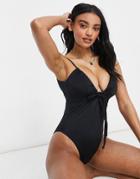 Asos Design Fuller Bust Recycled Ruched Tie Swimsuit In Black