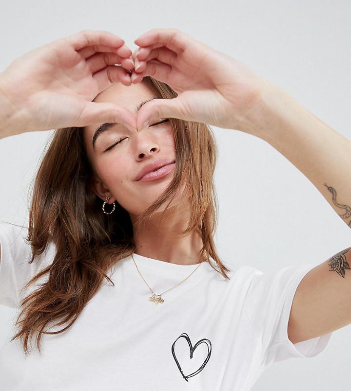 Asos Design Petite T-shirt With Scribble Heart - White