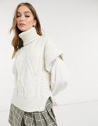 Topshop Knitted Rollneck Sweater In Ivory-white