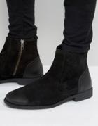 Asos Chelsea Boots In Black Suede With Leather Heal Detail - Black
