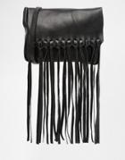 Asos Leather Tassel Flap Cross Body Bag - Black