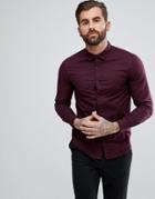Bershka Regular Fit Poplin Shirt In Burgundy - Red