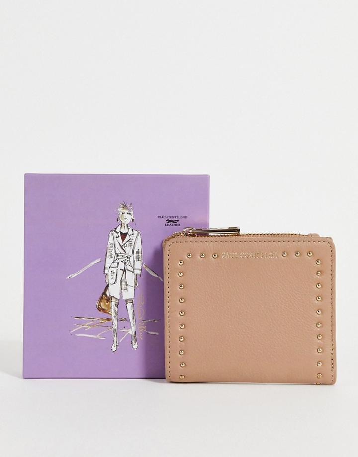 Paul Costelloe Leather Stud Detail Wallet In Tan-brown