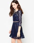 Mela Loves London Belted Long Sleeve Lace Dress - Navy