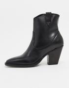 All Saints Rolene Leather Heeled Western Boots In Black