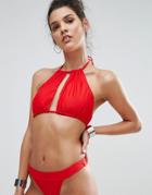 Missguided Mix And Match Gathered Open Front Bikni Top - Red