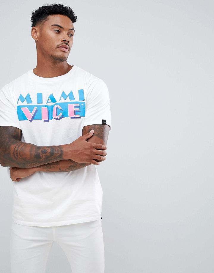 Pull & Bear Miami Vice T-shirt In White - White