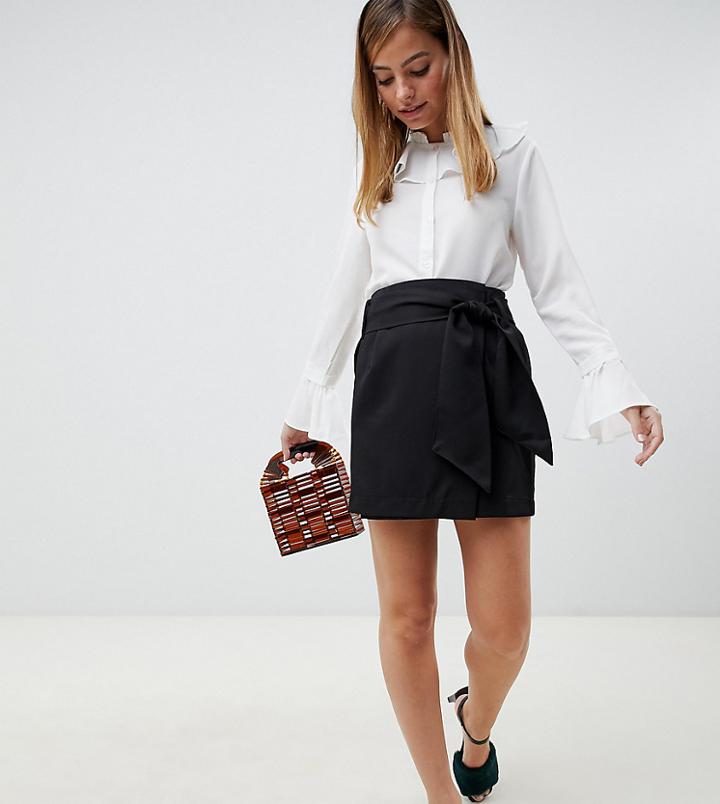 Vero Moda Petite High Waist Belted Mini Skirt In Black