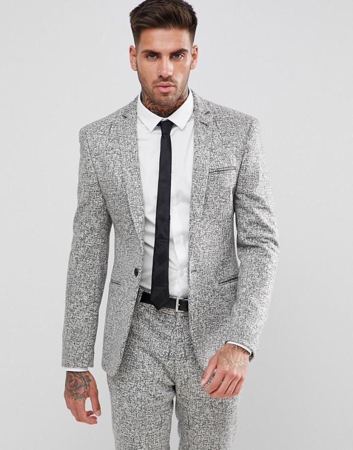 Asos Super Skinny Suit Jacket In Black And White Printed Crosshatch - Multi