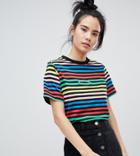 Daisy Street Rainbow Stripe T-shirt With Bright Ideas Embroidery - Multi