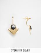 Asos Gold Plated Sterling Silver Boho Black Stone Swing Earrings - Black