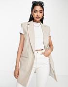 River Island Pinstripe Sleeveless Blazer In Beige - Part Of A Set-neutral