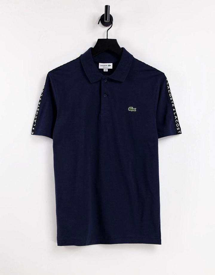 Lacoste Taped Sleeve Polo In Navy