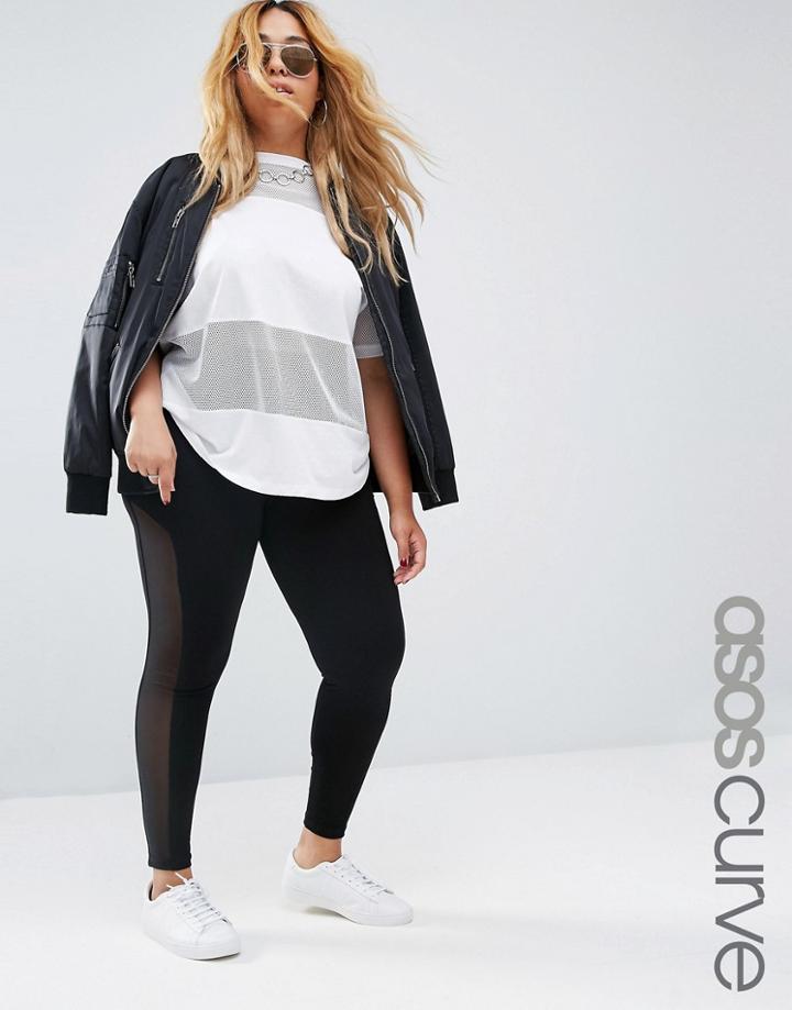 Asos Curve Leggings With Mesh Side Insert - Black