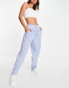 Cotton: On Pleated Pants In Blue And Lilac Gingham-purple