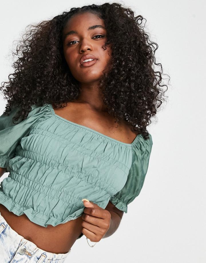 Urban Revivo Shirred Top In Dusty Green