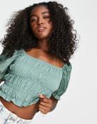 Urban Revivo Shirred Top In Dusty Green