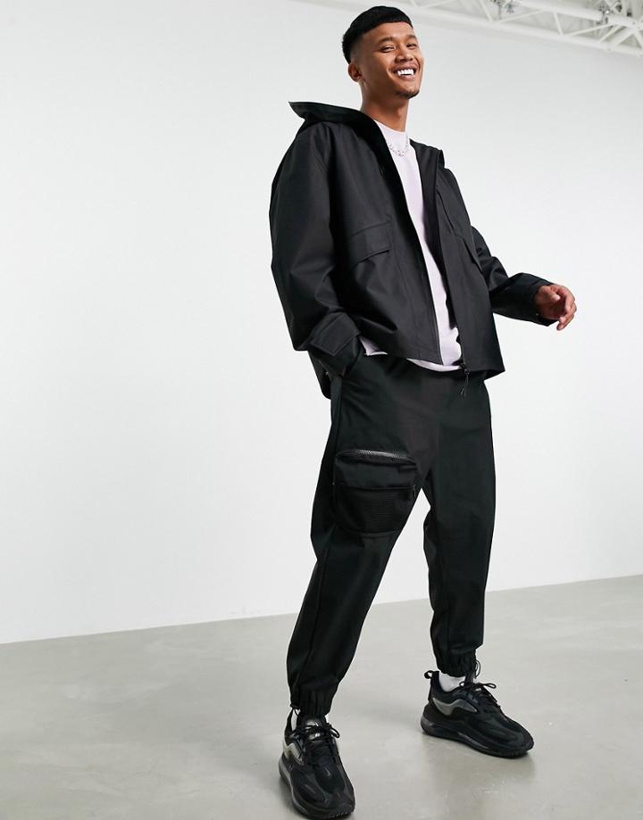 Asos Design Water Resistant Windbreaker Jacket With Hood In Black