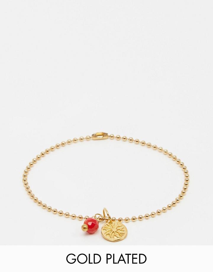Mirabelle Ball Chain Gold Plated Bracelet With Red Coral - Gold