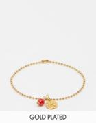 Mirabelle Ball Chain Gold Plated Bracelet With Red Coral - Gold