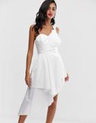 Asos Design Mini Prom Dress In Cotton Sateen-white