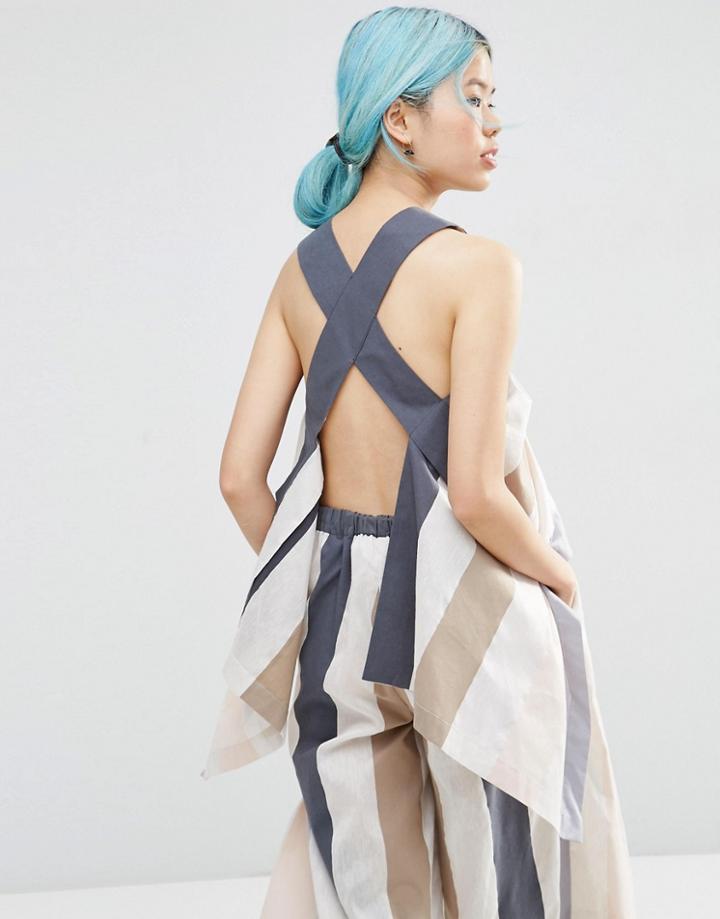 Asos White Stripe Cross Back Top - Multi