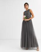 Maya Bridesmaid Delicate Sequin 2 In 1 Maxi Dress In Dark Gray