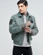 Schott Flight Bomber With Collar Insert And Patches - Green