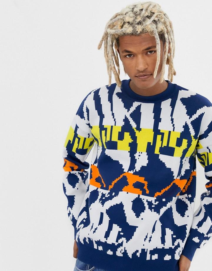 Collusion Jacquard Knit Sweater In Blue - Multi