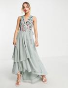 Little Mistress Embellished Wrap Dress In Sage Green-blue