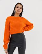 Prettylittlething Ribbed Cropped Knitted Sweater - Orange