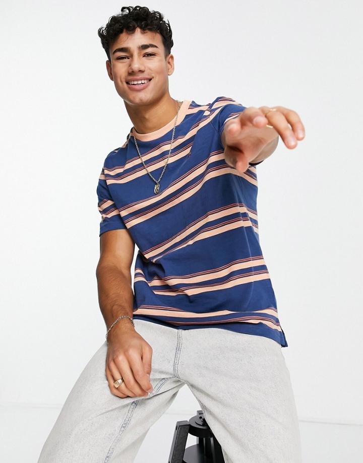Farah Stripe T-shirt In Orange & Navy