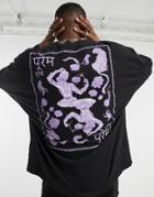 Asos Design Oversized Long Sleeve T-shirt With Purple Back Print In Black