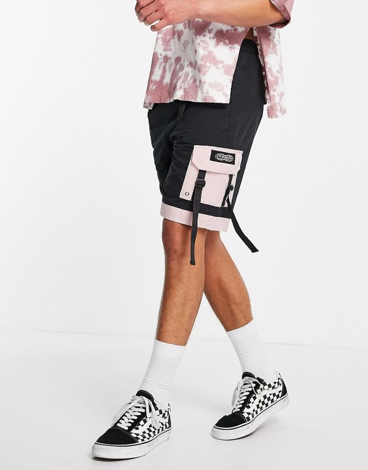 Topman Longline Zip Webbing Cargo Shorts In Black