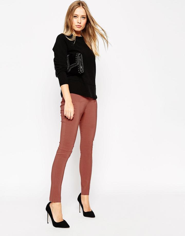 Asos High Waist Pants In Skinny Fit - Tobacco