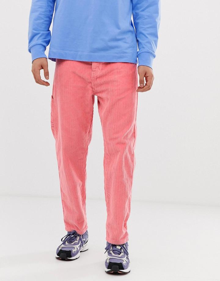 Collusion Balloon Leg Cord Pants In Pink - Pink