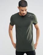 Asos Longline Muscle T-shirt With Military Stamp Shoulder Print - Army Green