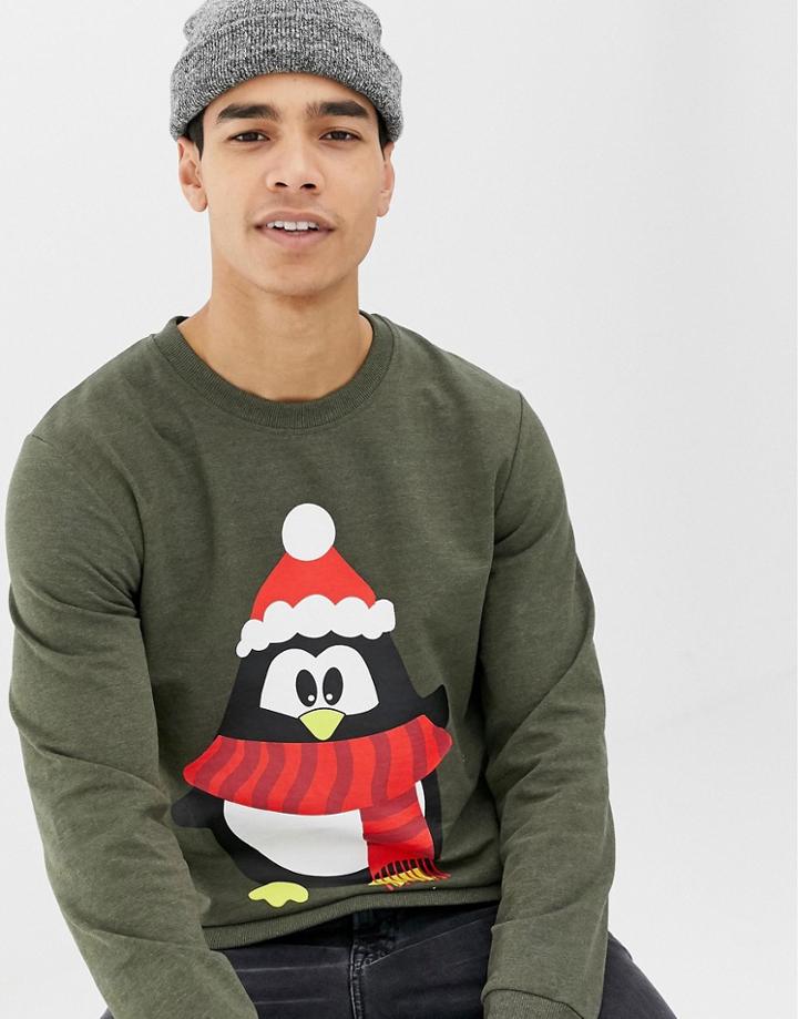 Jack And Jones Holidays Penguin Sweat Sweater-green