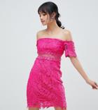 River Island Petite Lace Bardot Mini Dress - Pink