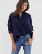 French Connection Rhodes Poplin Oversized Shirt-navy