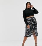Pink Clove Midi Skirt With Ruching In Abstract Print - Black