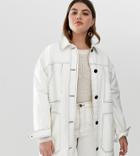 Asos Design Curve Contrast Stitch Cotton Jacket - White