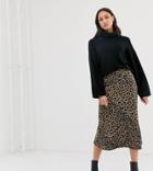 Asos Design Tall Bias Cut Satin Midi Skirt In Leopard Print - Multi