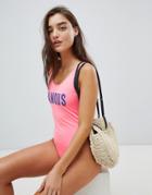 New Look Slogan Swimsuit - Pink