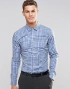 Asos Skinny Shirt In Blue Gingham Check With Long Sleeves - Blue