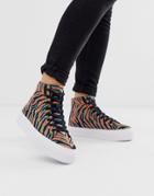 Asos Design Dakota Chunky Hi Top Sneakers In Bright Tiger Print - Multi