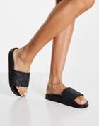Truffle Collection Woven Pool Slides In Black