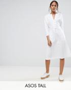 Asos Tall Midi Dress With Popper Detail - White